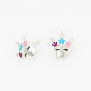 Sterling Silver Enameled Unicorn Stud Earrings,