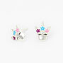 Sterling Silver Enameled Unicorn Stud Earrings,