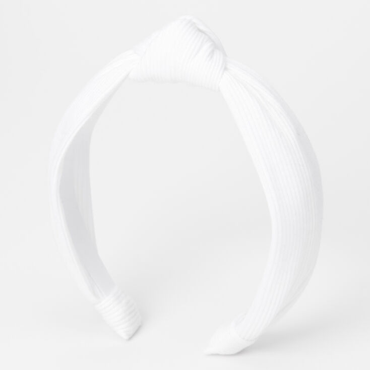 Knotted Ribbed Knit Headband - White,