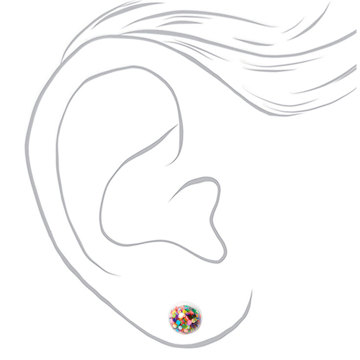 Clous d&#39;oreilles confettis mobiles arc-en-ciel couleur argent&eacute;e - Lot de 3,