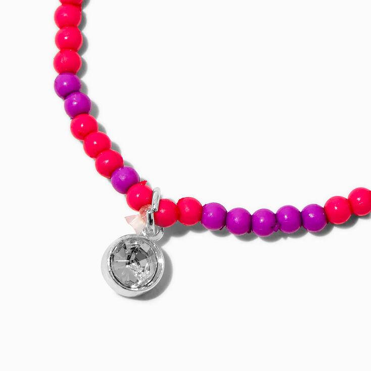 Claire&#39;s Club Pink &amp; Purple Gem Seed Bead Stretch Bracelet,