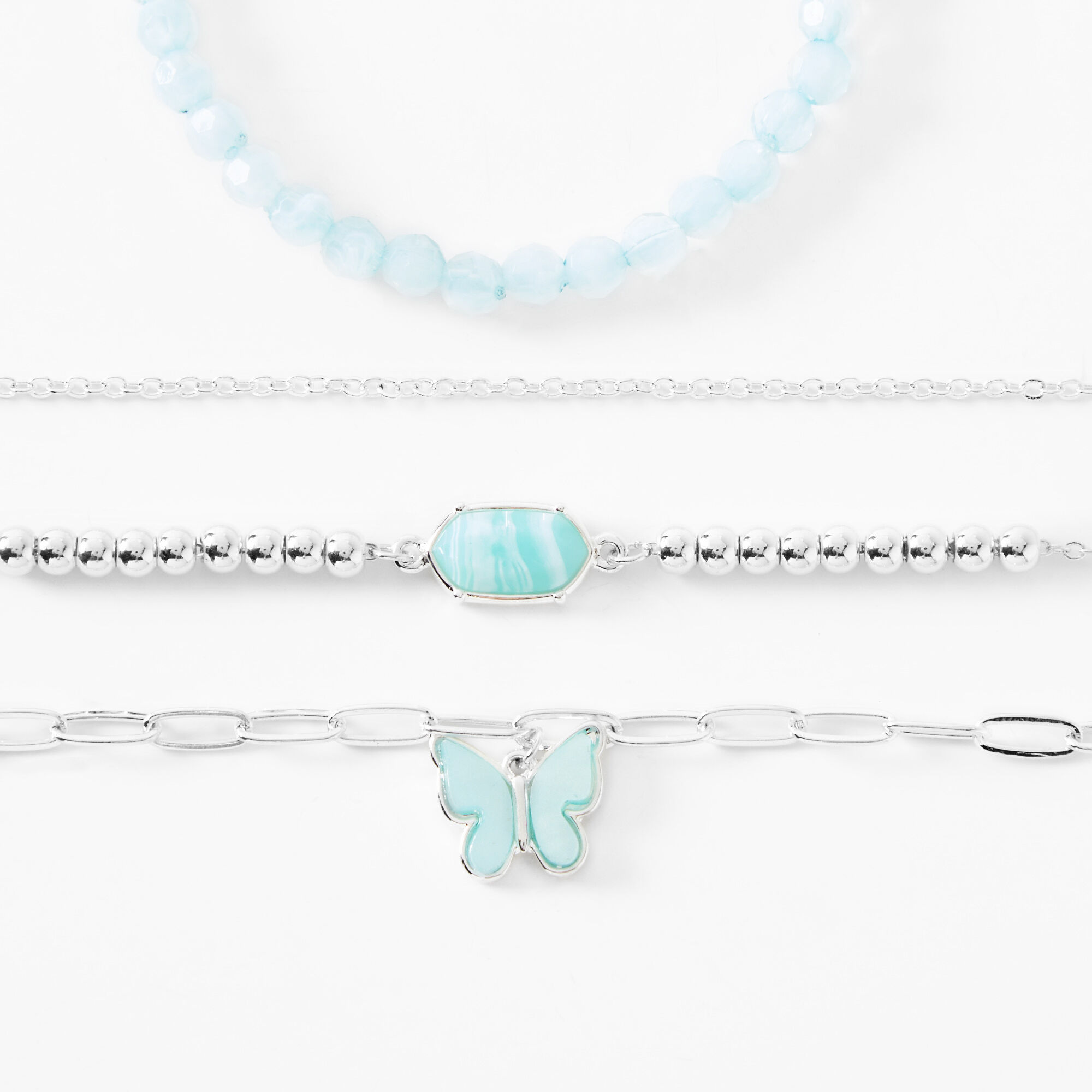 Silver & Blue Butterfly Charm Bracelet Set - 4 Pack,