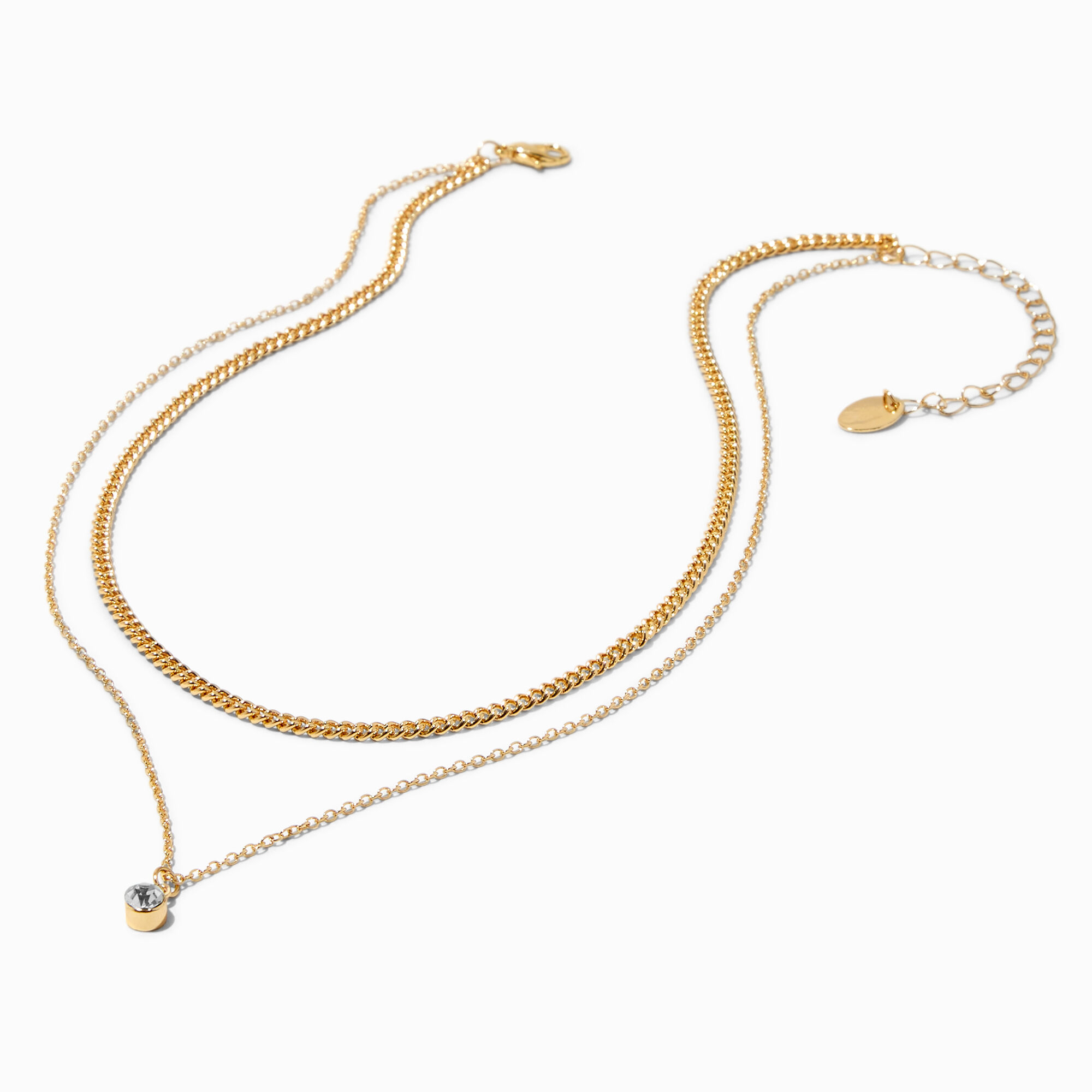 Collier multi-rangs strass et chaîne à maillons gourmette couleur dorée,