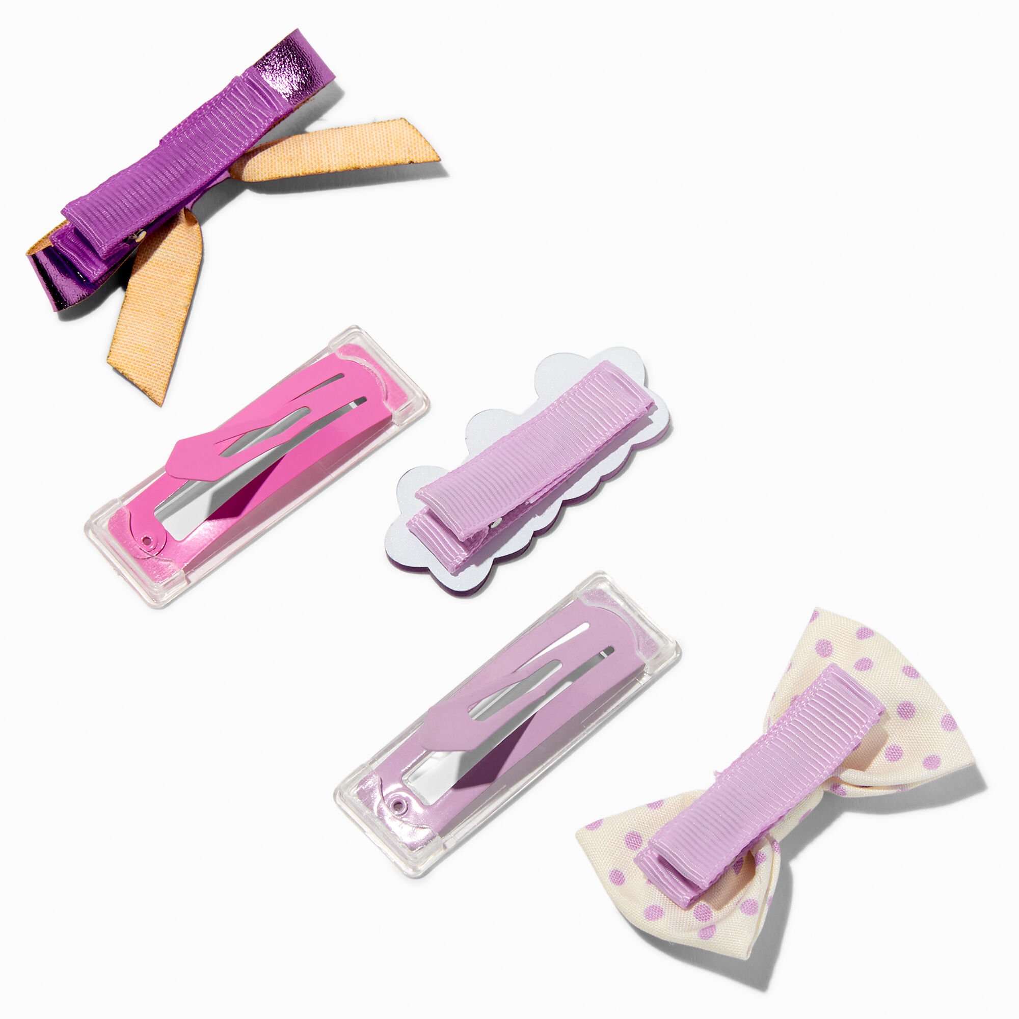 Claire's Club Purple Bow Mixed Hair Clips - 5 Pack,