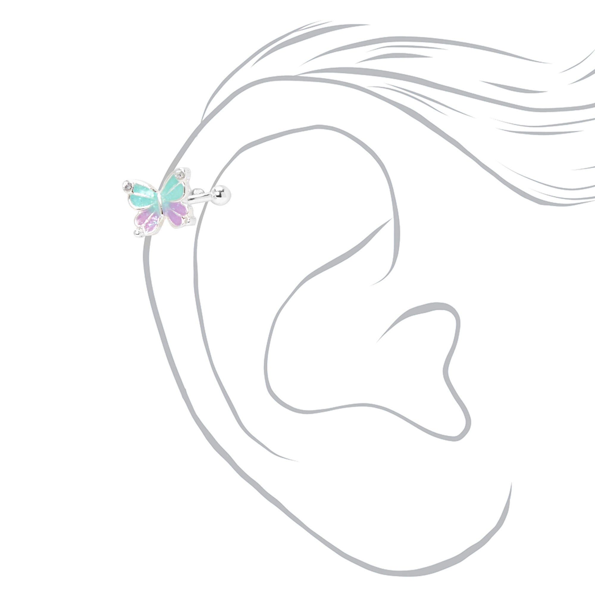 Silver Glow In The Dark Butterfly Ear Cuff,