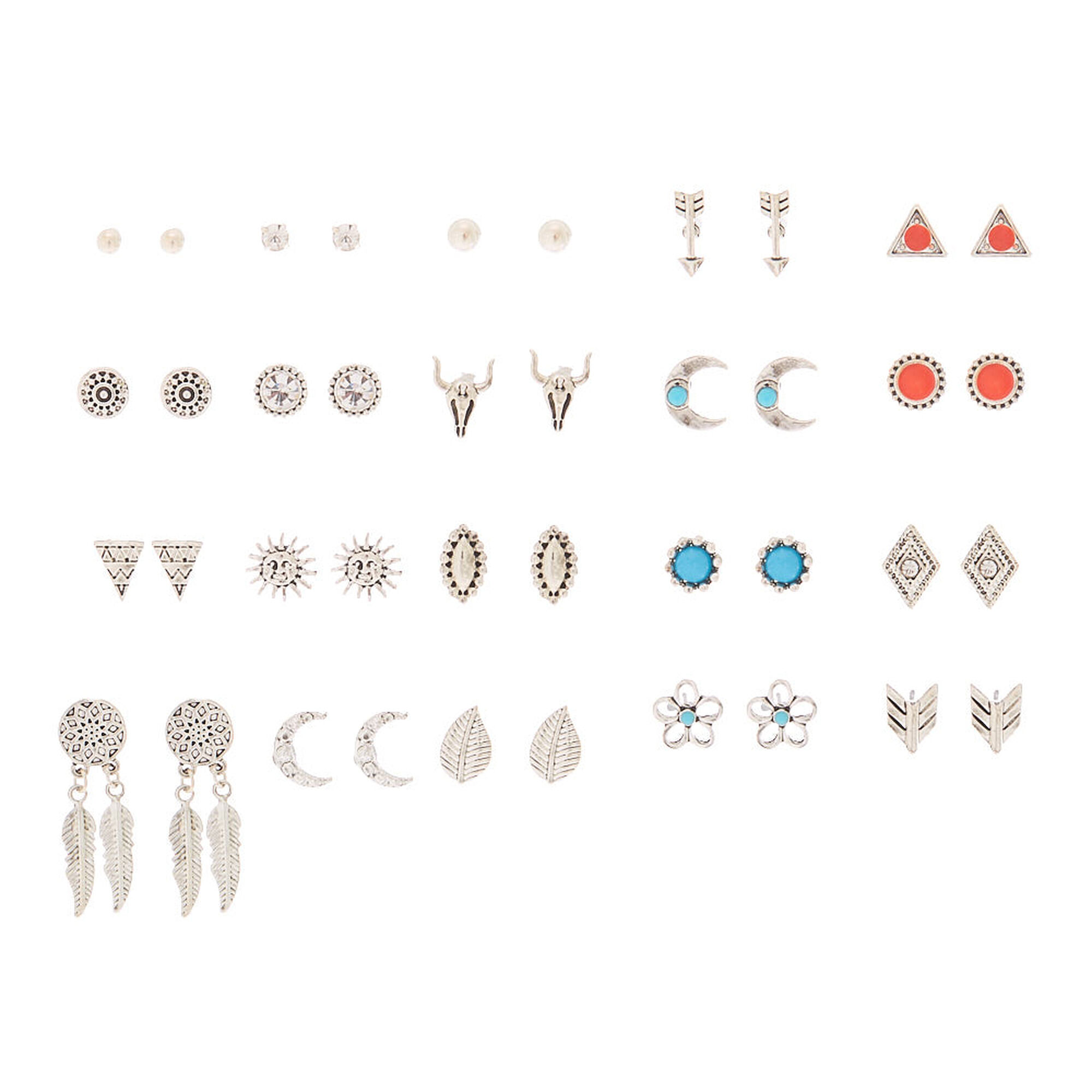 View Claires Tone Western Boho Stud Earrings 20 Pack Silver information