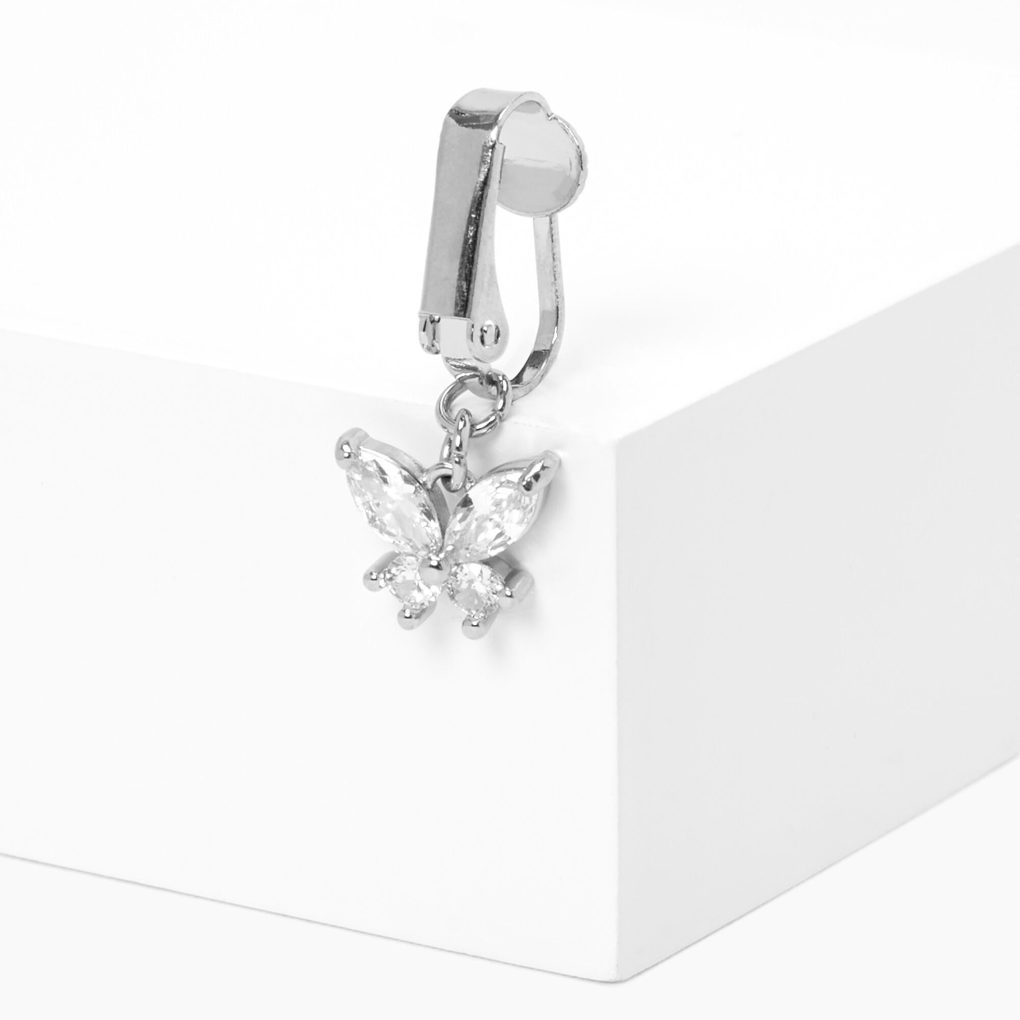 View Claires Crystal Butterfly Clip On Faux Belly Ring Silver information
