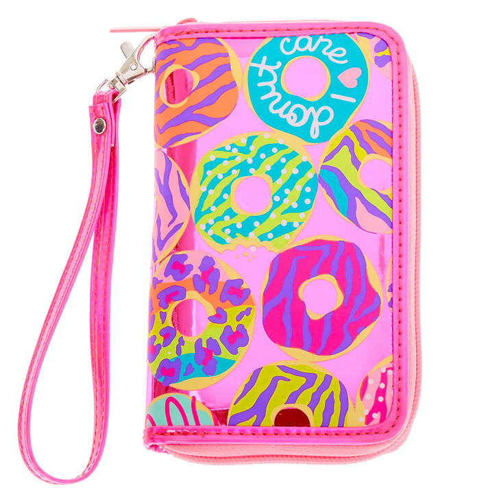 Claire's Pochette poignet à imprimé donut et animal fluo - Rose