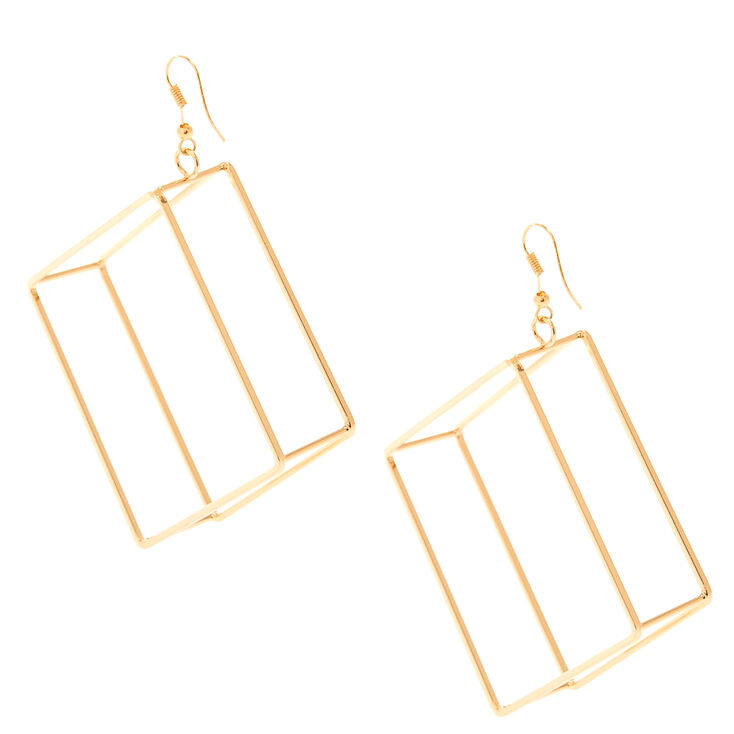 Gold-Tone Open Cube Drop Earrings,