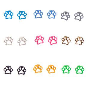 Rainbow Paw Print Stud Earrings - 9 Pack,