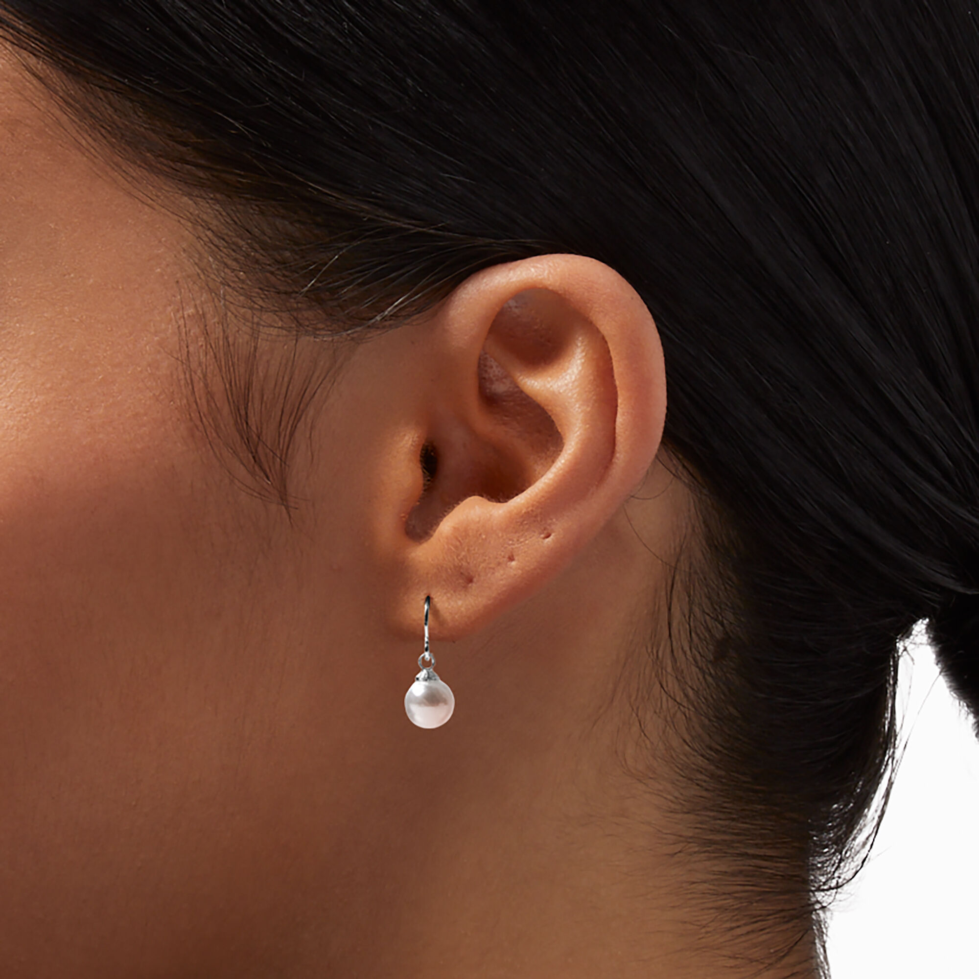 White Pearl 0.5" Silver Drop Earrings,