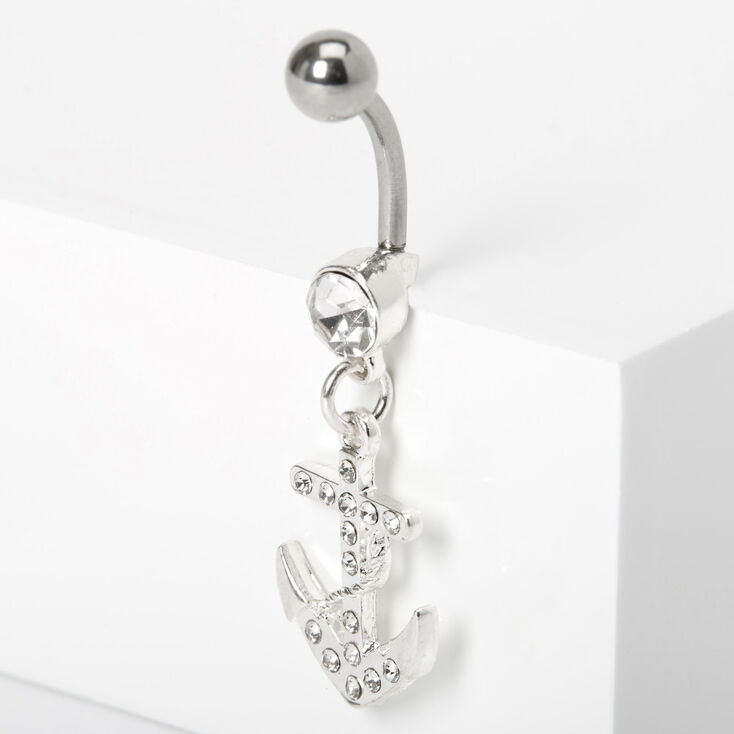 Claire's Piercing de nombril court avec ancre ornementée 1,6 mm couleur argentée