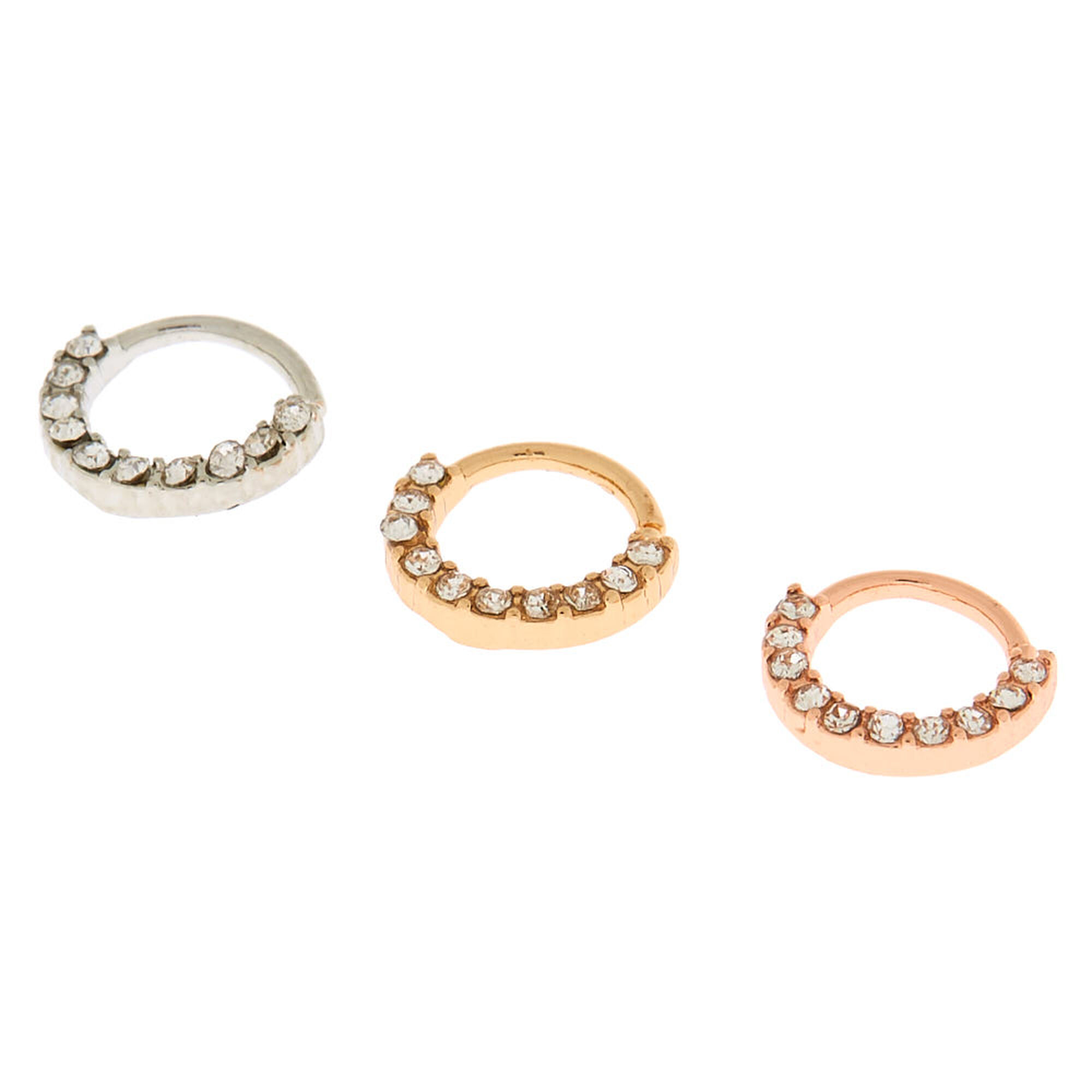 View Claires Mixed Metal 20G Mini Cartilage Hoop Earrings 3 Pack Rose Gold information