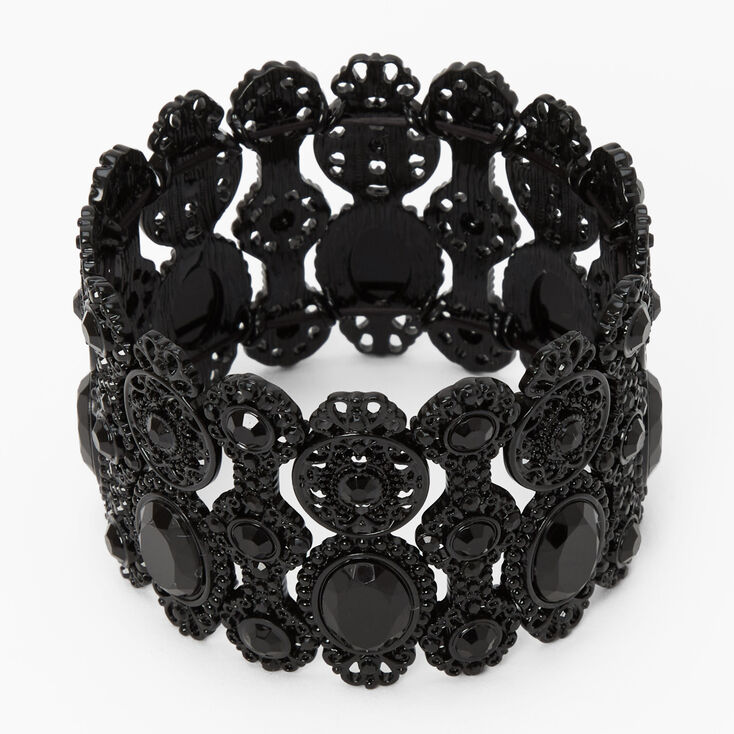 Jet Black Rhinestone Wide Stretch Bracelet,