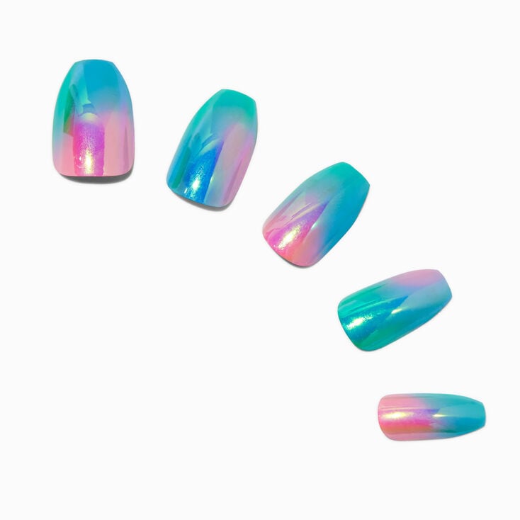 Mermaid Chrome Coffin Vegan Faux Nail Set - 24 Pack,