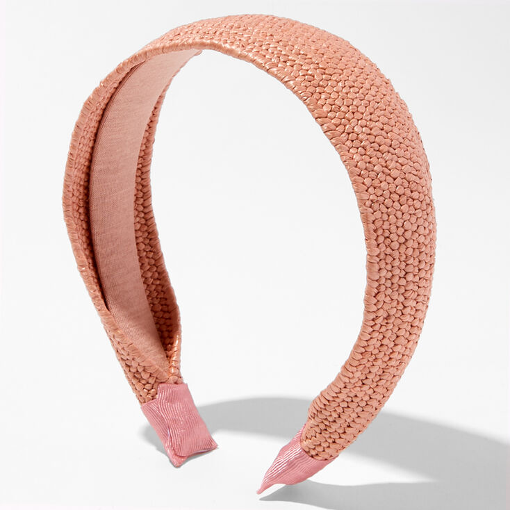 Woven Raffia Wide Headband - Blush Pink,