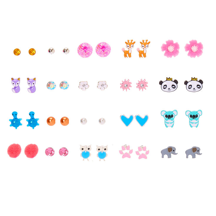 Claire's Girls' Critter Happy Stud Earrings Set, Post Back, 10 Pack, 76220