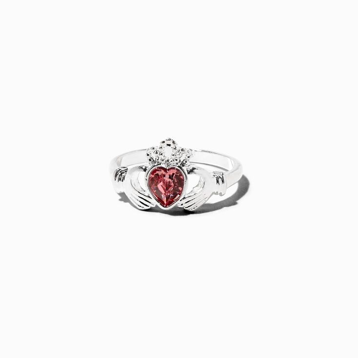 Bague pierre de naissance style Claddagh couleur argent&eacute;e - Octobre,