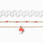 Red Mushroom Charm Multi-Strand &amp; White Tattoo Choker Necklaces - 2 Pack,