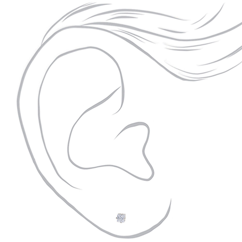 Silver-tone Cubic Zirconia 3MM Square Stud Earrings