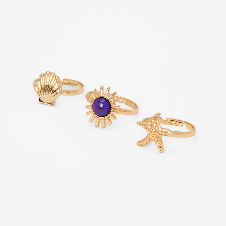 Gold Mood Seashell &amp; Sun Rings - 3 Pack,