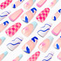 Mushroom Checkered Swirl Squareletto Vegan Faux Nail Set - 24 Pack,