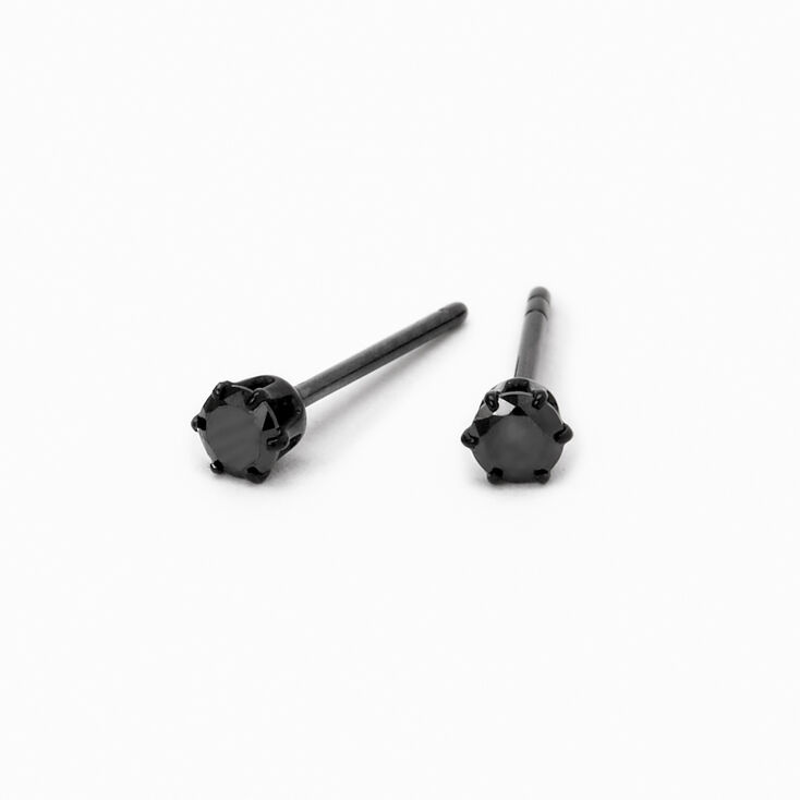 Black Titanium Cubic Zirconia Round Stud Earrings - 3MM,
