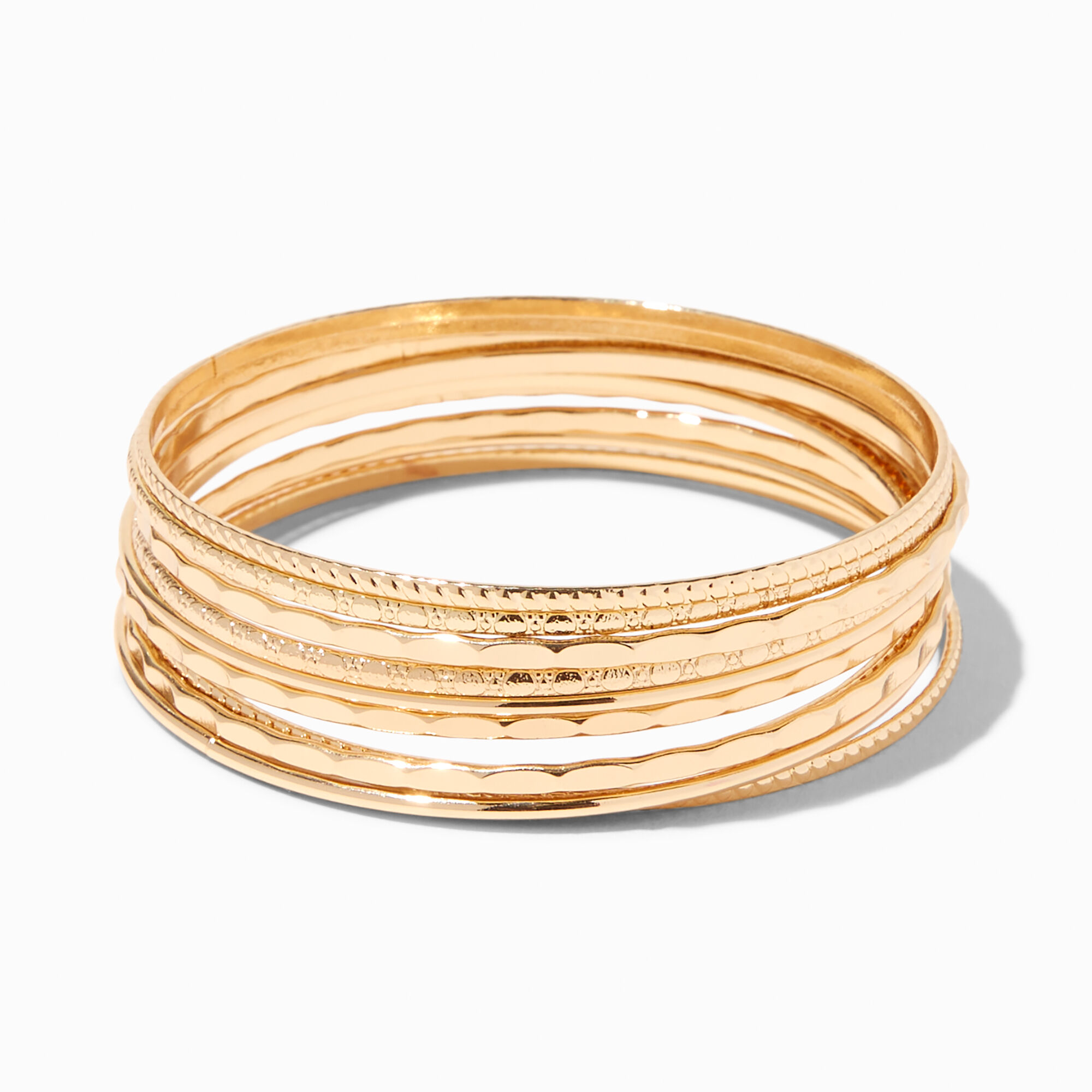 View Claires Tone Textured Bangle Bracelets 10 Pack Gold information