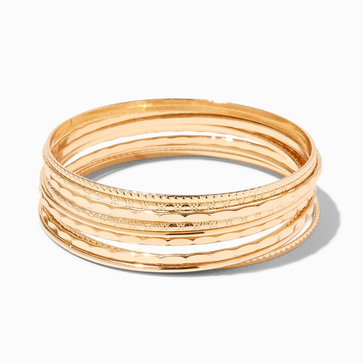 Gold-tone Textured Bangle Bracelets - 10 Pack,