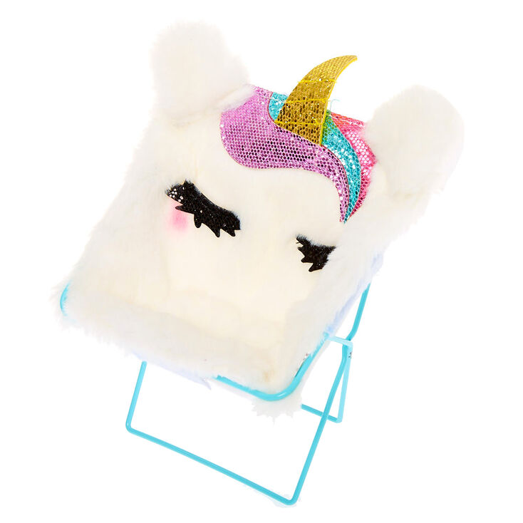 Furry Unicorn Chair Phone Holder - White,