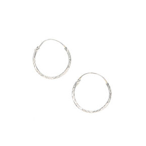 Silver 15MM Textured Hoop Earrings,