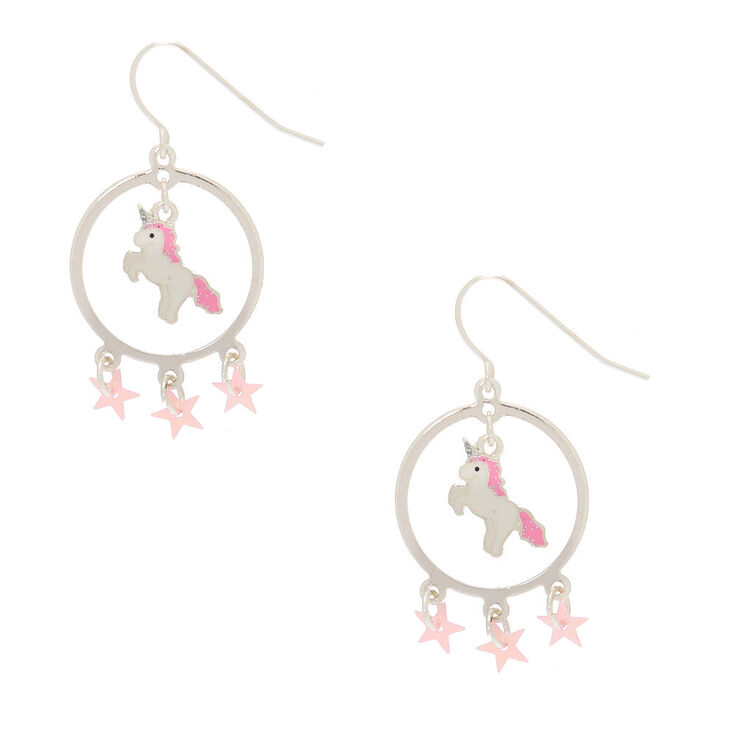 2 Unicorn Star Circle Drop Earrings Claire S