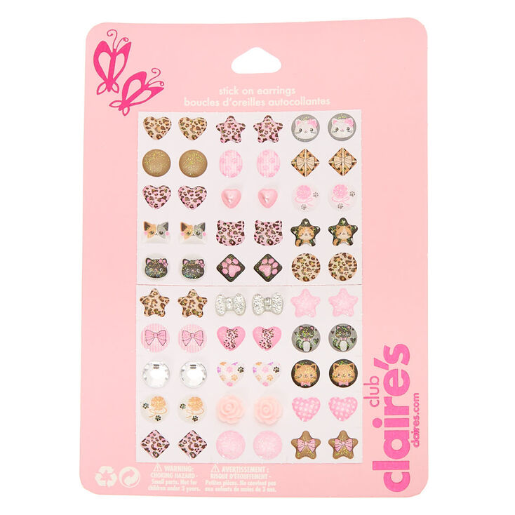 Claire&#39;s Club Cheetah Print Stick-On Earrings - 30 Pack,