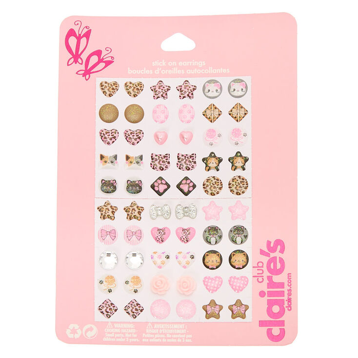 Claire&#39;s Club Leopard Stick On Earrings - Pink, 30 Pack,