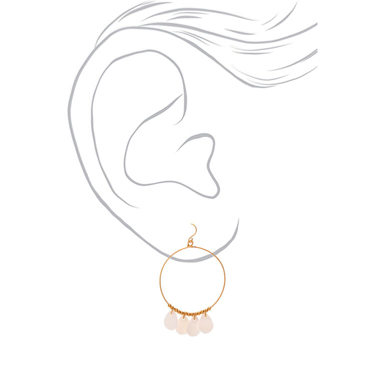 Gold 2&quot; Teardrop Hoop Drop Earrings - White,