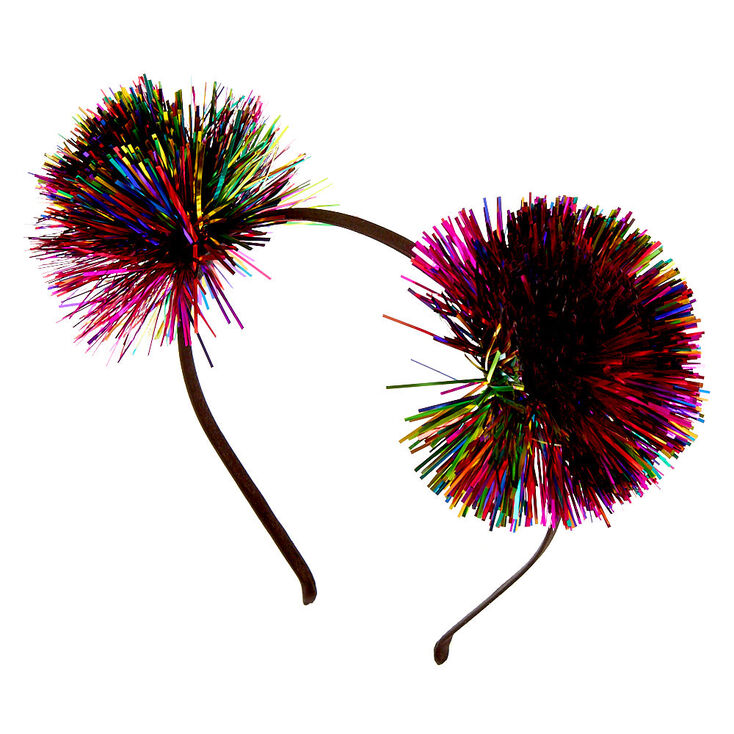 Rainbow Tinsel Pom Pom Ears Headband,