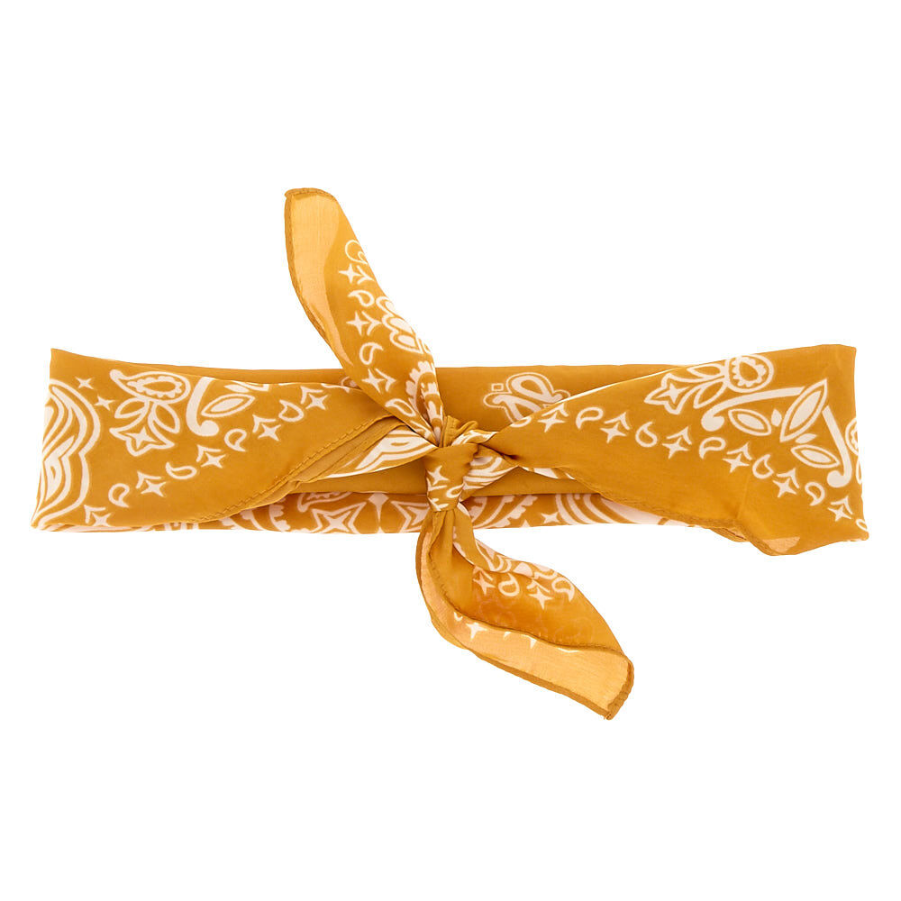 Silky Paisley Knotted Bandana Headwrap - Mustard,