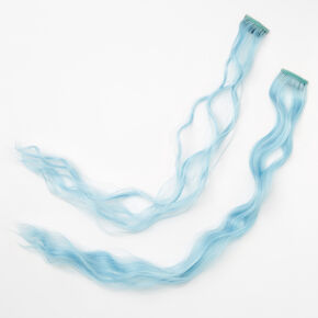 Two Tone Curly Faux Hair Clip In Extensions - Baby Blue, 2 Pack,