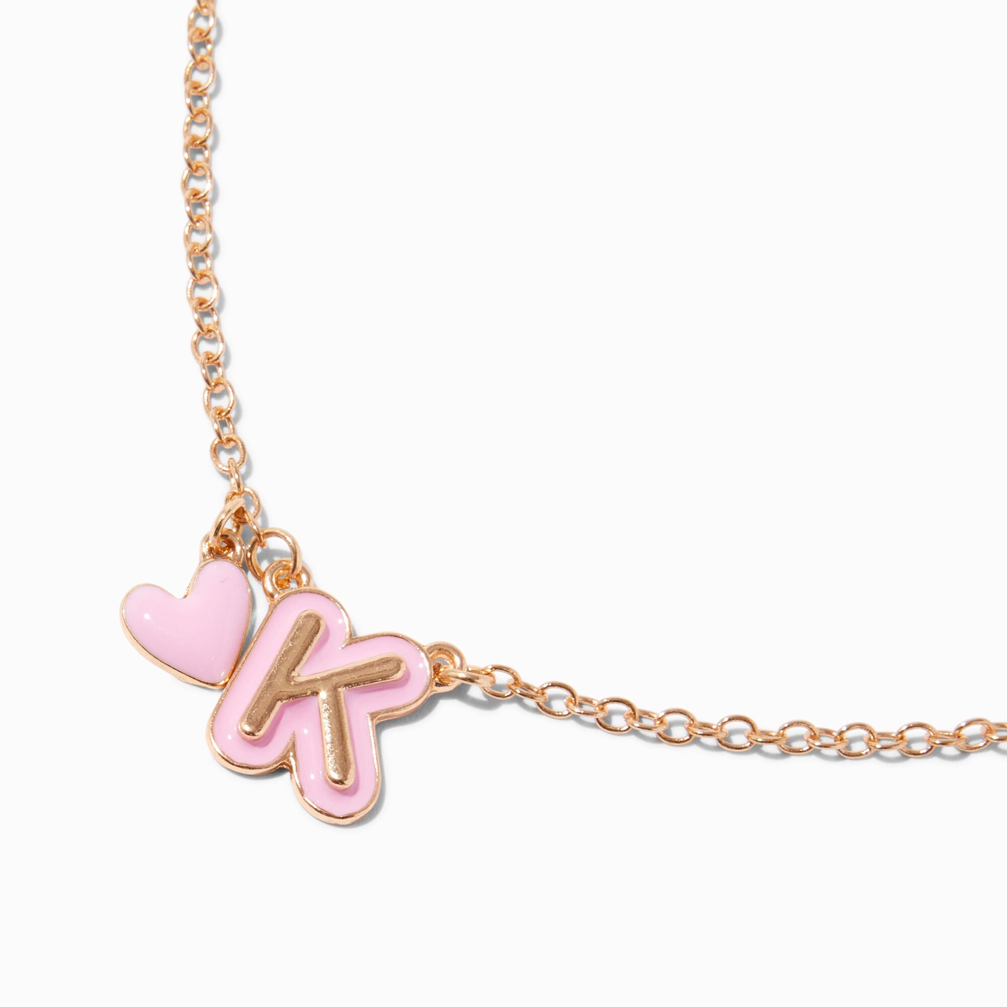 Pink Bubble Initial Heart Pendant Necklace K Claire s