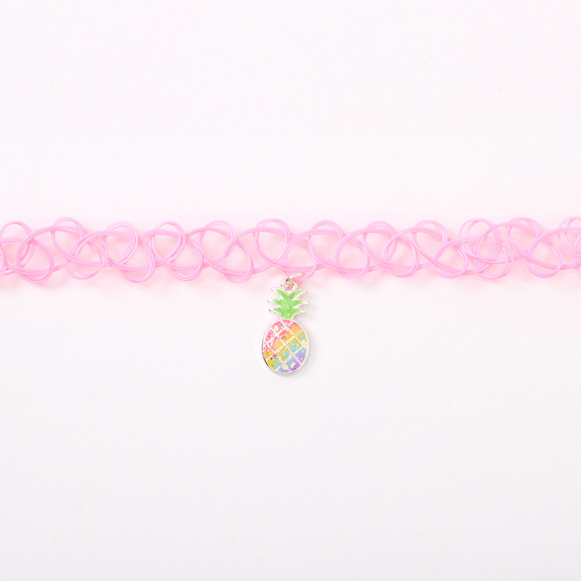 Pastel Pineapple Tattoo Choker Necklace - Pink,