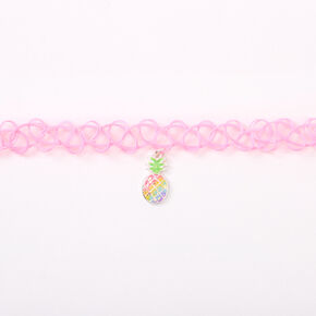 Pastel Pineapple Tattoo Choker Necklace - Pink,