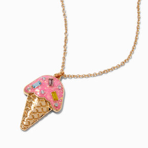 Jeweled Ice Cream Cone Gold-tone Pendant Necklace,