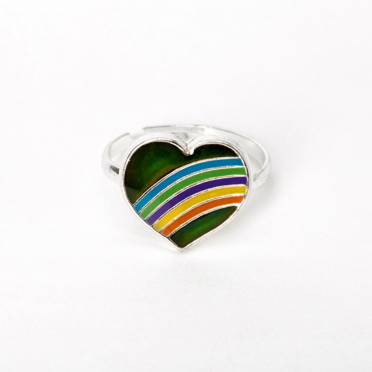 Silver Rainbow Heart Mood Ring,