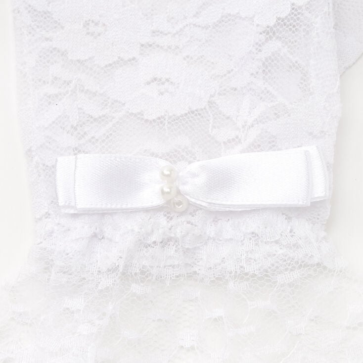 Lace Gloves with Bow - White,