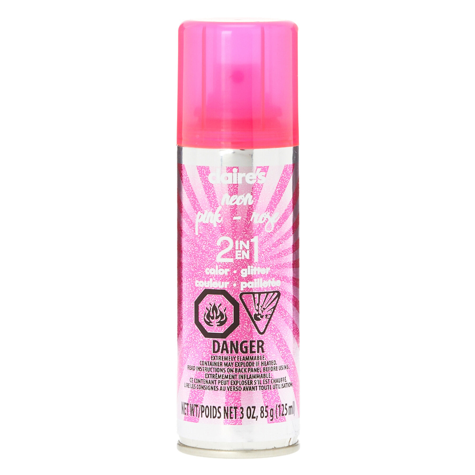 View Claires Neon Glitter 2 In 1 Temporary Color Hair Spray Pink information