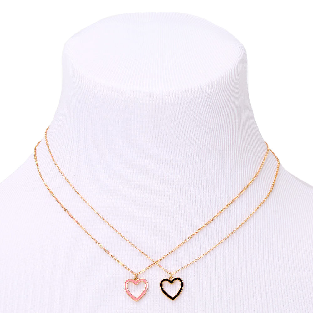 Gold Open Heart Pendant Necklaces - 2 Pack,