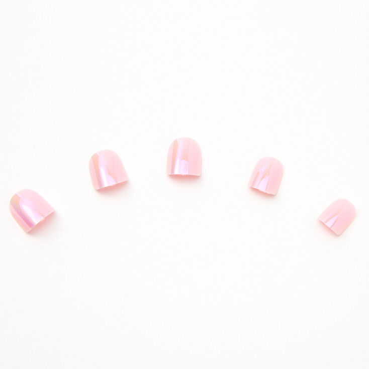 Claire&#39;s Club Holographic Pink Square Press On Faux Nail Set - 10 Pack,
