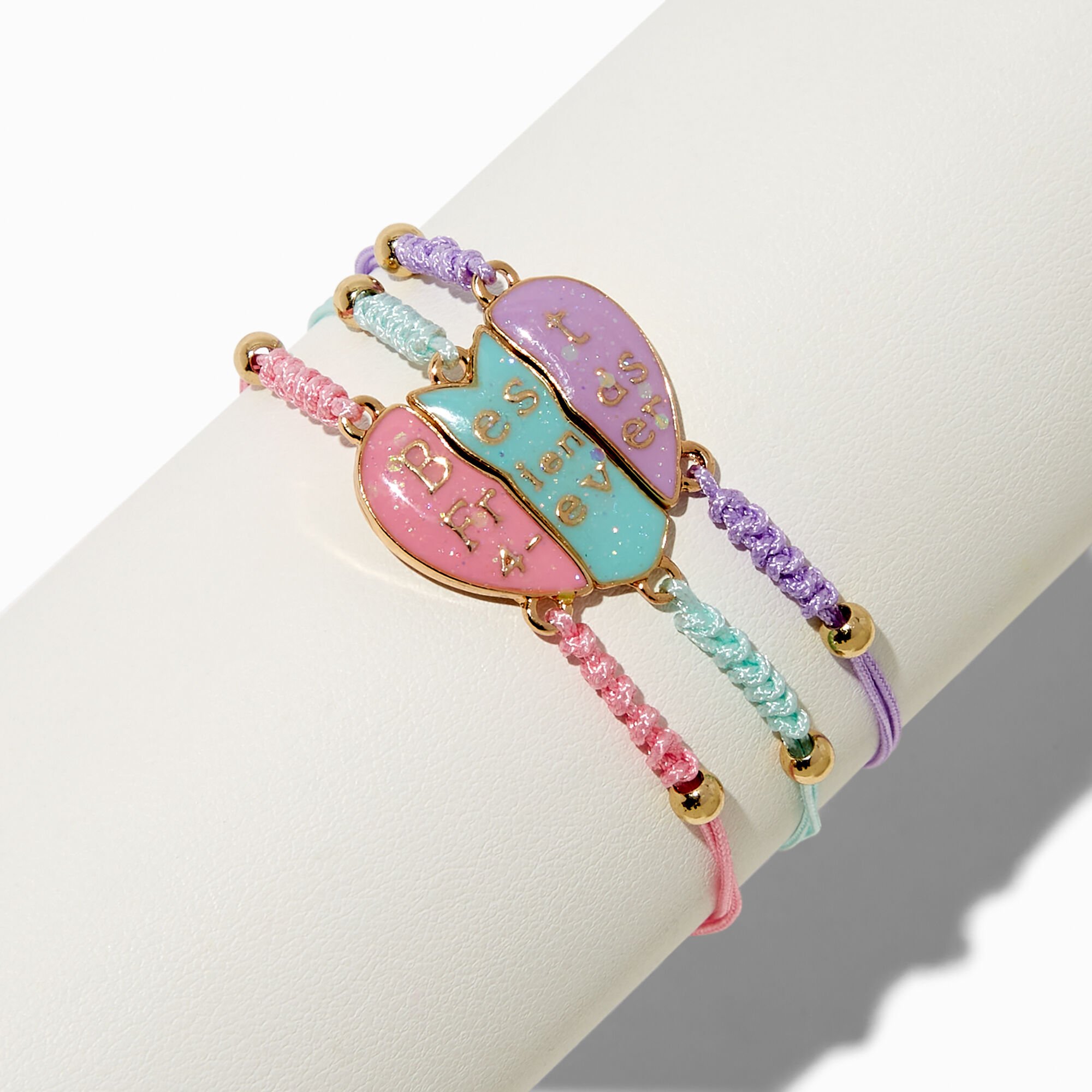 Best Friends Glow in the Dark Pastel Split Heart Bracelet Set - 3 Pack,