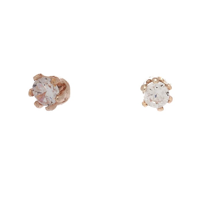 Rose Gold Cubic Zirconia Round Stud Earrings - 2MM,