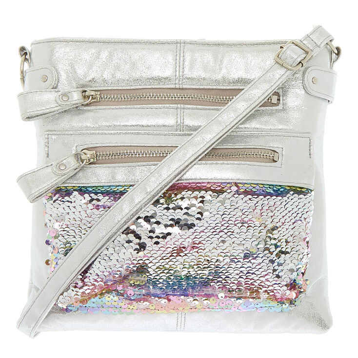 Reversible Sequin Metallic Crossbody Bag - Silver,